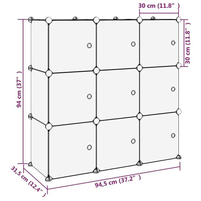 Storage Cube Organiser With 9 Cubes And Doors Transparent Pp Tabppi