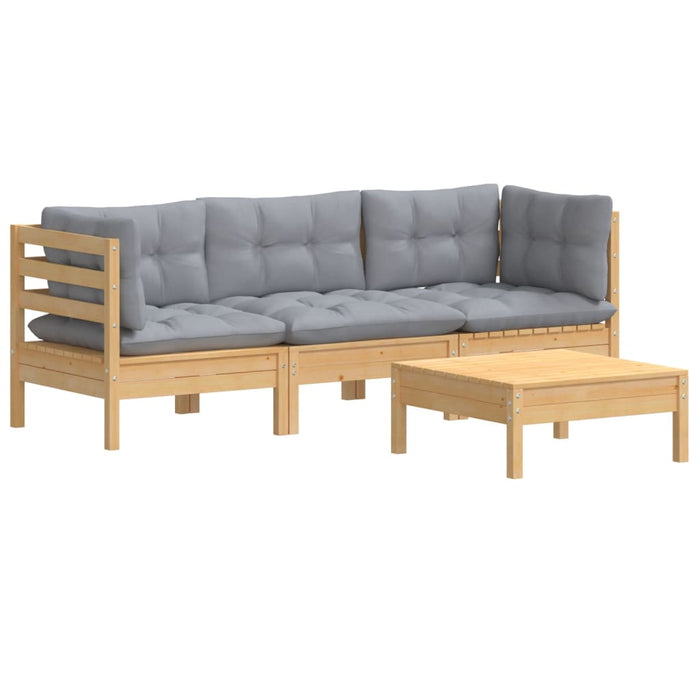 4 Piece Garden Lounge Set With Grey Cushions Pinewood Tbklobp