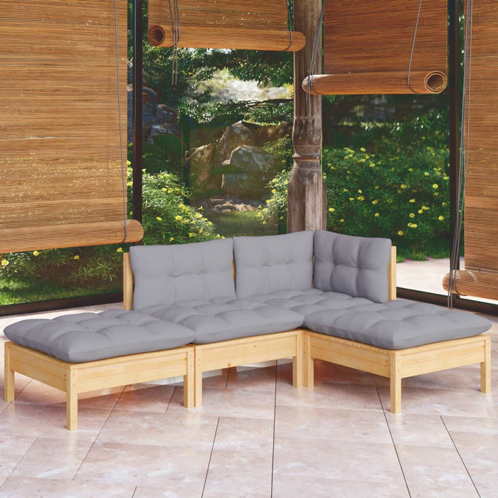 4 Piece Garden Lounge Set With Grey Cushions Solid Pinewood Tbklxnp