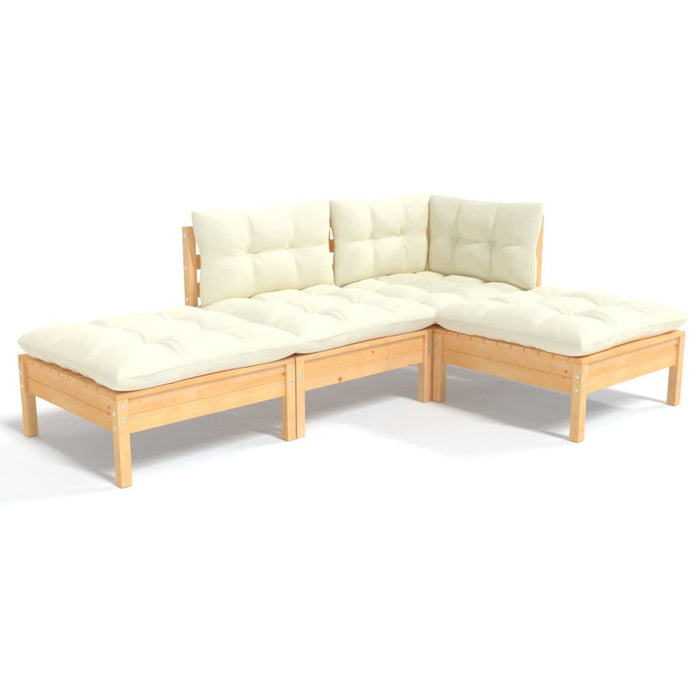 4 Piece Garden Lounge Set With Cream Cushions Solid Pinewood Tbklxnl