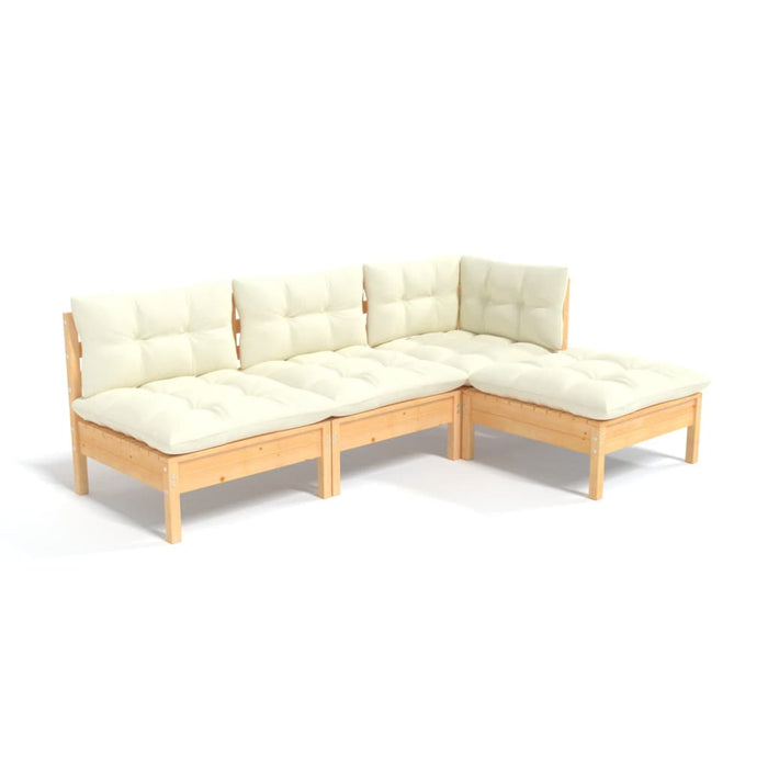 4 Piece Garden Lounge Set With Cream Cushions Pinewood Tbklxkn