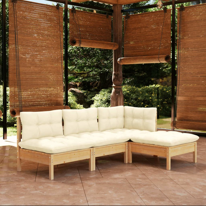 4 Piece Garden Lounge Set With Cream Cushions Pinewood Tbklxkn