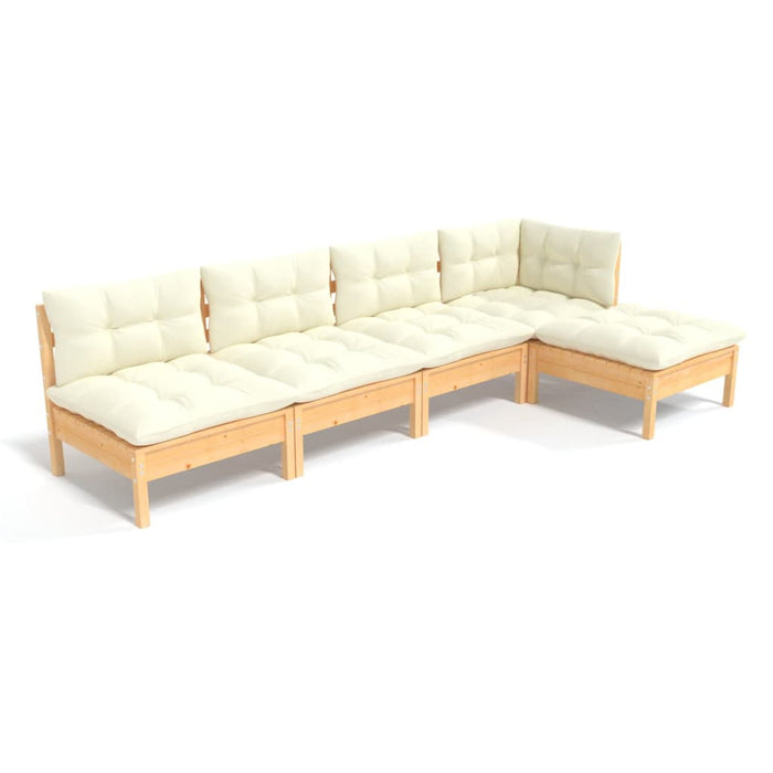 5 Piece Garden Lounge Set With Cream Cushions Pinewood Tbkltta