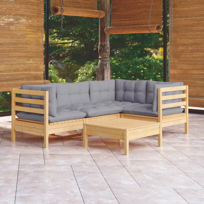 5 Piece Garden Lounge Set With Grey Cushions Pinewood Tbkltip
