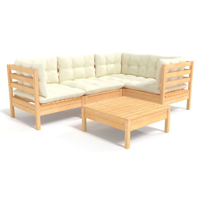 5 Piece Garden Lounge Set With Cream Cushions Pinewood Tbkltil