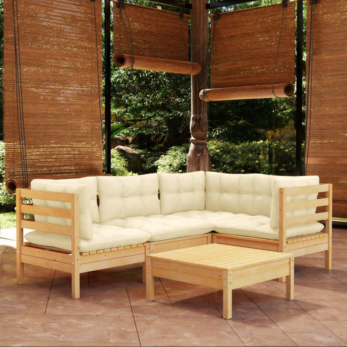 5 Piece Garden Lounge Set With Cream Cushions Pinewood Tbkltil