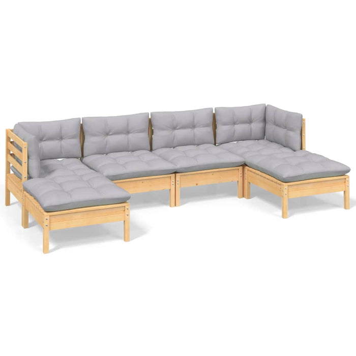 6 Piece Garden Lounge Set With Grey Cushions Pinewood Tbkibin