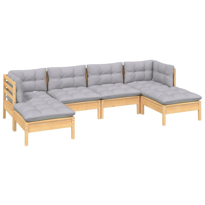6 Piece Garden Lounge Set With Grey Cushions Pinewood Tbkibin