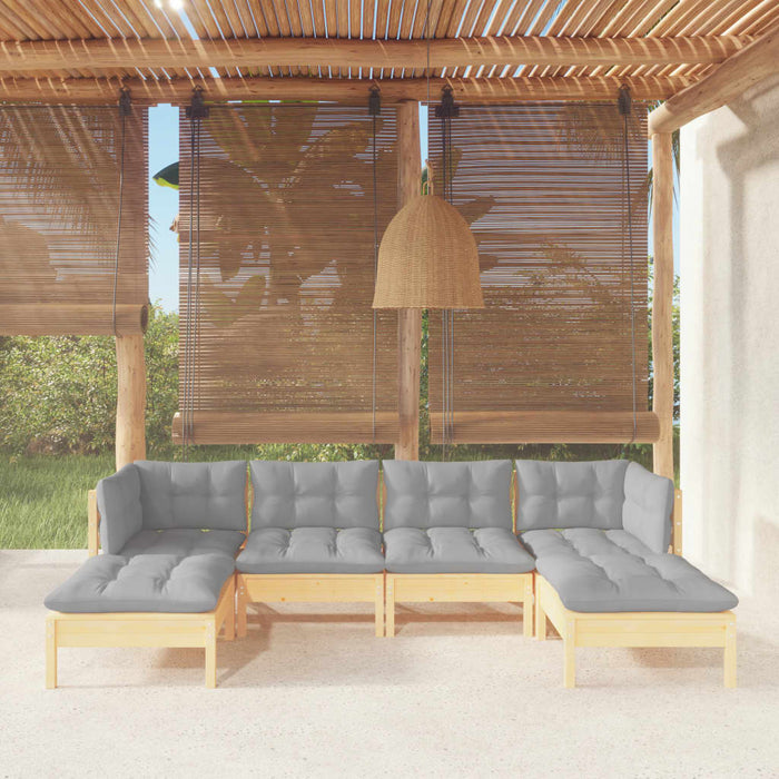 6 Piece Garden Lounge Set With Grey Cushions Pinewood Tbkibin