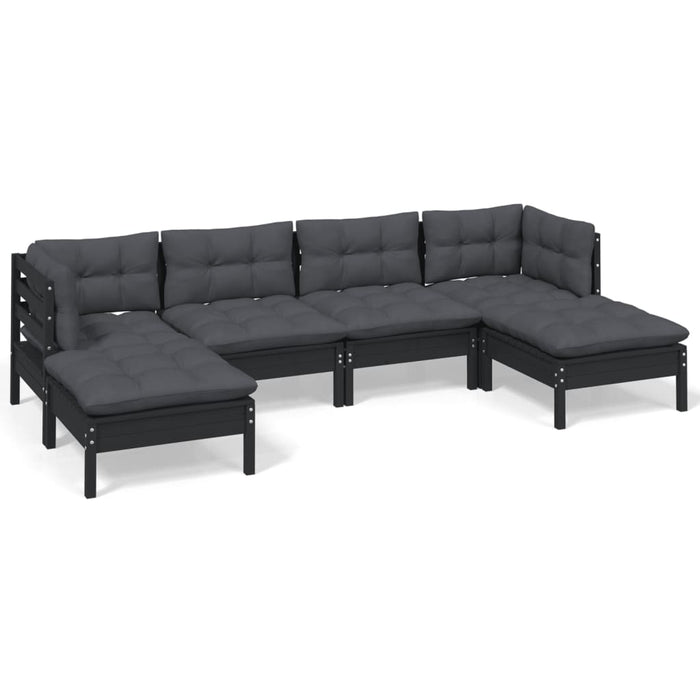 6 Piece Garden Lounge Set With Cushions Black Pinewood Tbkibnt