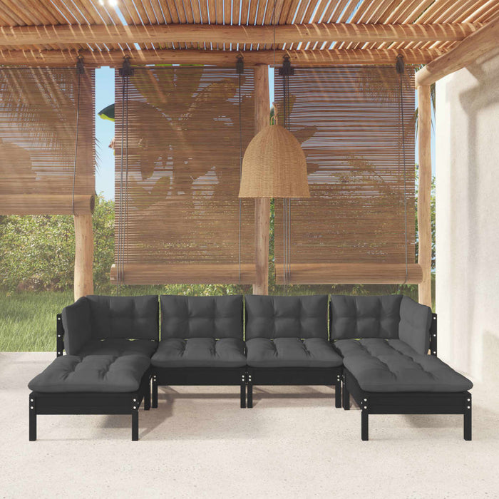 6 Piece Garden Lounge Set With Cushions Black Pinewood Tbkibnt