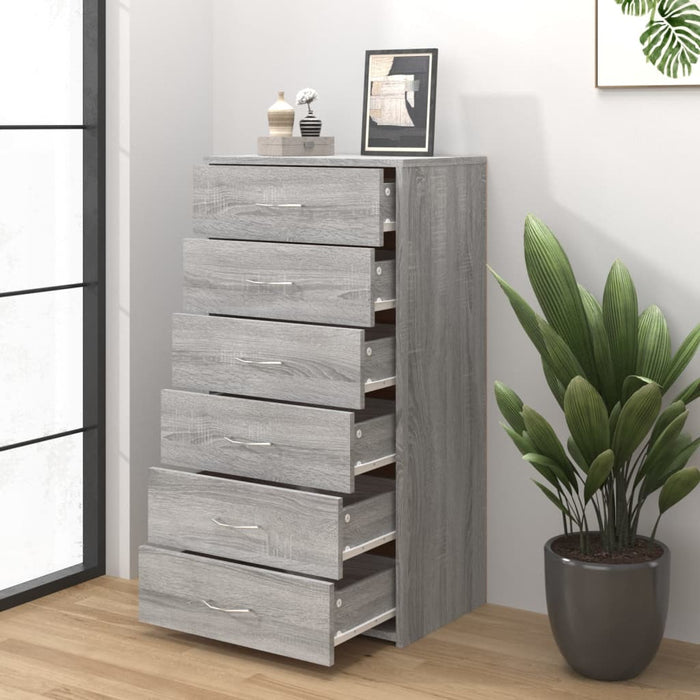 Sideboard With 6 Drawers Grey Sonoma 50X34X96 Cm Engineered Wood Noptla