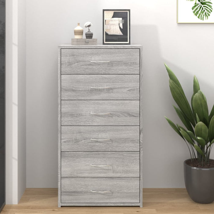Sideboard With 6 Drawers Grey Sonoma 50X34X96 Cm Engineered Wood Noptla
