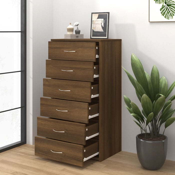 Sideboard With 6 Drawers Brown Oak 50X34X96 Cm Engineered Wood Noptlp