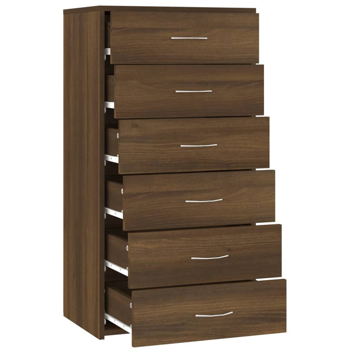 Sideboard With 6 Drawers Brown Oak 50X34X96 Cm Engineered Wood Noptlp