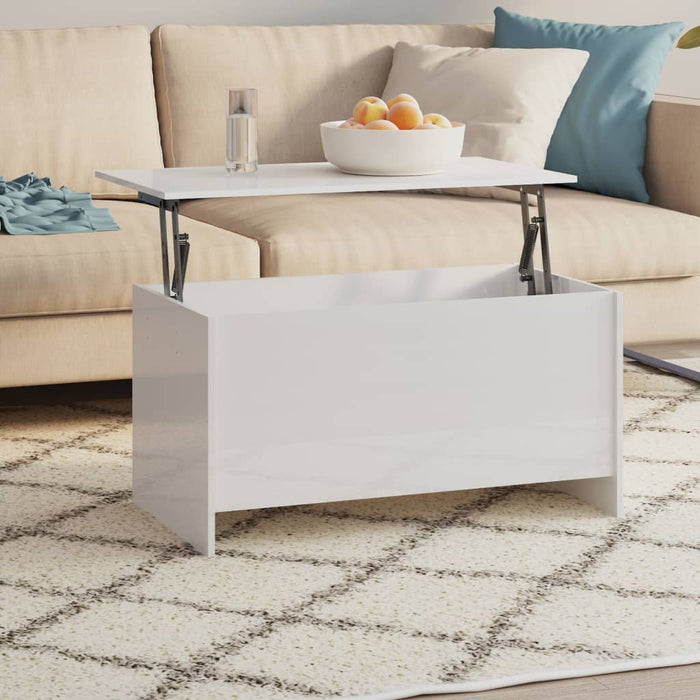 Coffee Table Glossy Look White 102X55.5X52.5 Cm Engineered Wood Nbklio
