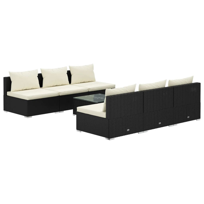 7 Piece Garden Lounge Set With Cushions Poly Rattan Black Toboapp