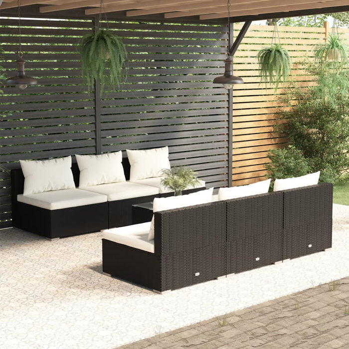 7 Piece Garden Lounge Set With Cushions Poly Rattan Black Toboapp