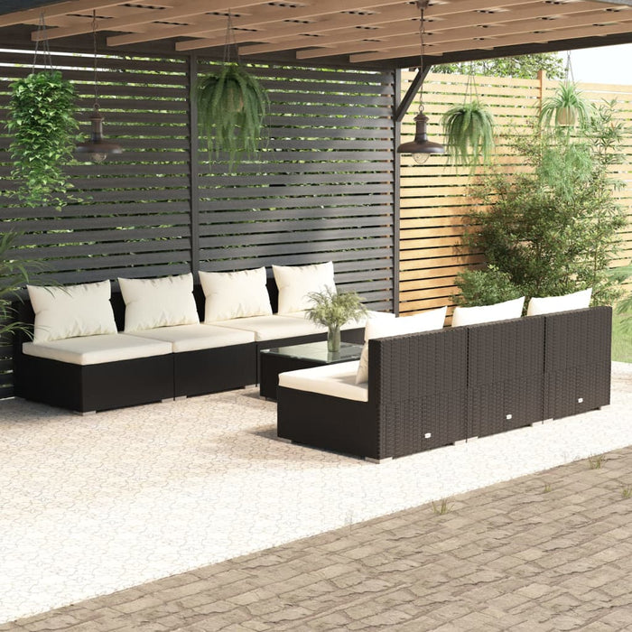 8 Piece Garden Lounge Set With Cushions Poly Rattan Black Toboalt