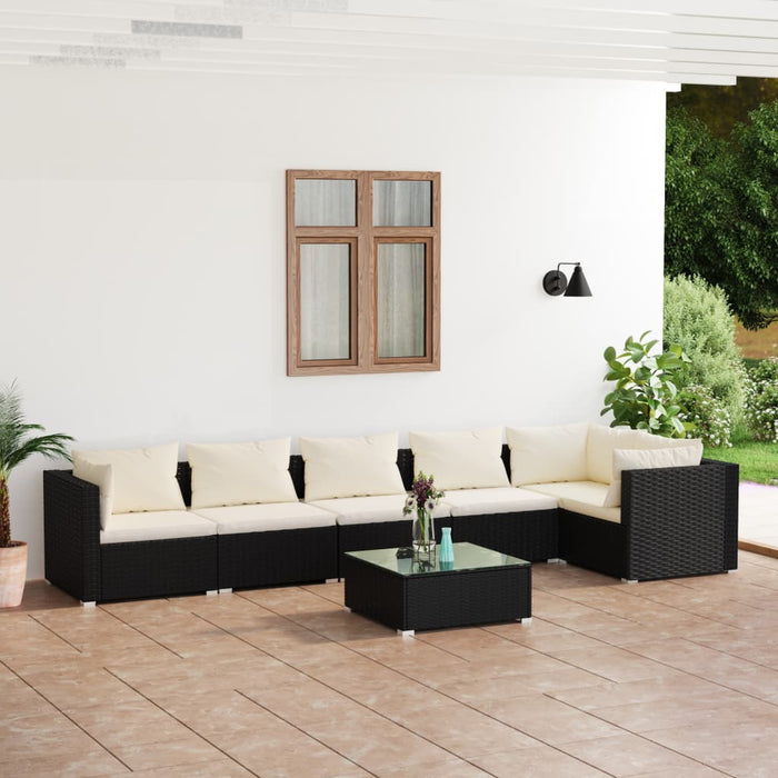 7 Piece Garden Lounge Set With Cushions Poly Rattan Black Toboiok