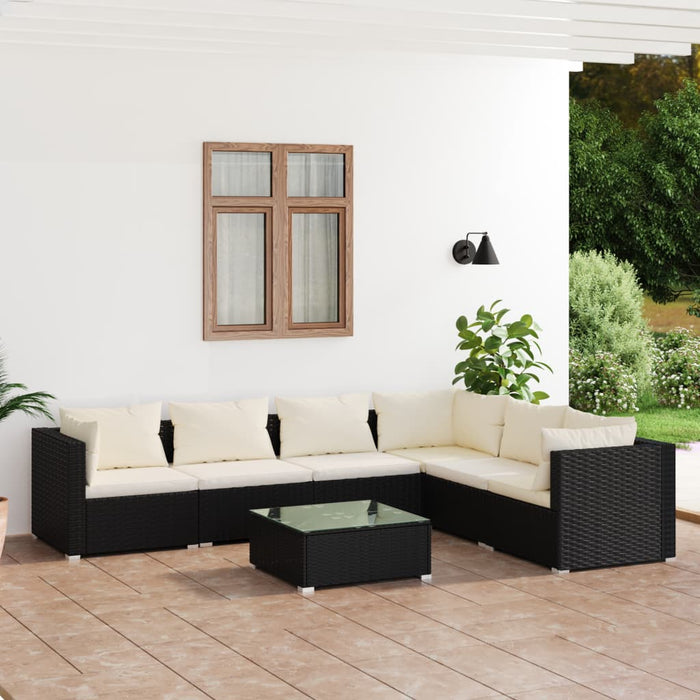 7 Piece Garden Lounge Set With Cushions Poly Rattan Black Toboixi