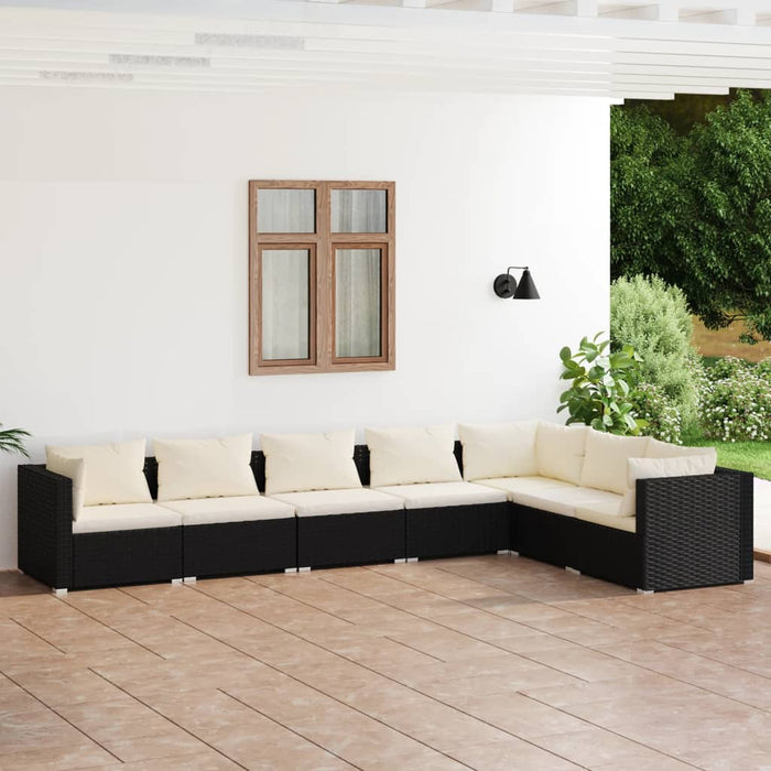 7 Piece Garden Lounge Set With Cushions Poly Rattan Black Toboitp
