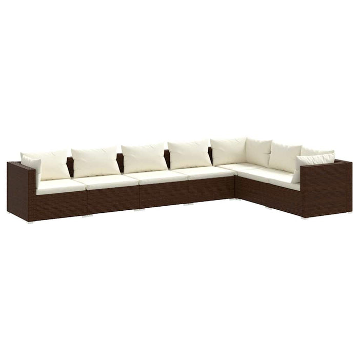 7 Piece Garden Lounge Set With Cushions Poly Rattan Brown Toboitn