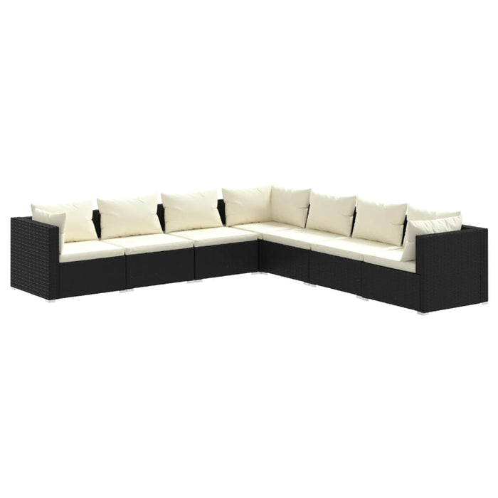 7 Piece Garden Lounge Set With Cushions Poly Rattan Black Toboiat