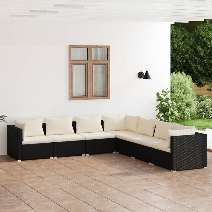 7 Piece Garden Lounge Set With Cushions Poly Rattan Black Toboiat