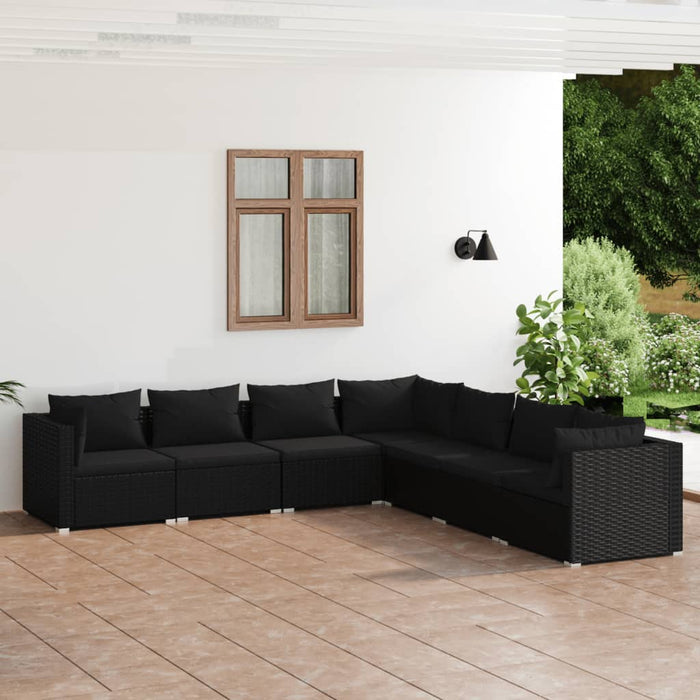 7 Piece Garden Lounge Set With Cushions Poly Rattan Black Toboiaa
