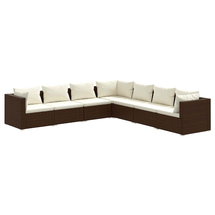 7 Piece Garden Lounge Set With Cushions Poly Rattan Brown Toboial