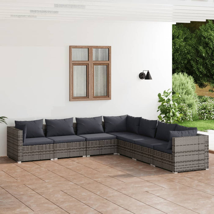 7 Piece Garden Lounge Set With Cushions Poly Rattan Grey Toboiak