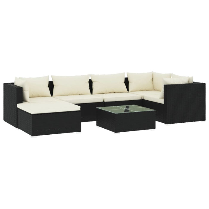 7 Piece Garden Lounge Set With Cushions Poly Rattan Black Tobonop