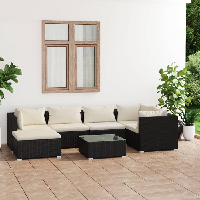 7 Piece Garden Lounge Set With Cushions Poly Rattan Black Tobonop