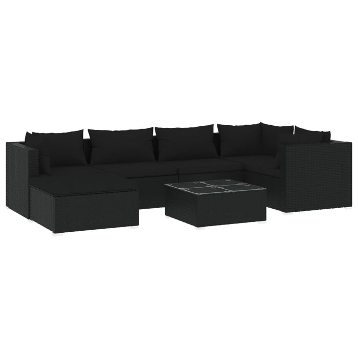 7 Piece Garden Lounge Set With Cushions Poly Rattan Black Tobonol