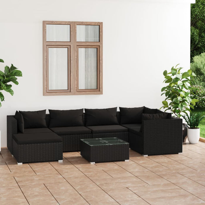 7 Piece Garden Lounge Set With Cushions Poly Rattan Black Tobonol