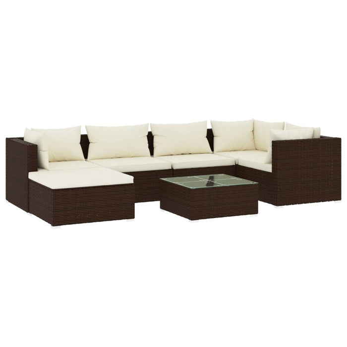 7 Piece Garden Lounge Set With Cushions Poly Rattan Brown Tobonon