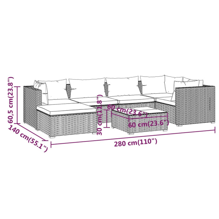 7 Piece Garden Lounge Set With Cushions Poly Rattan Grey Tobonxo