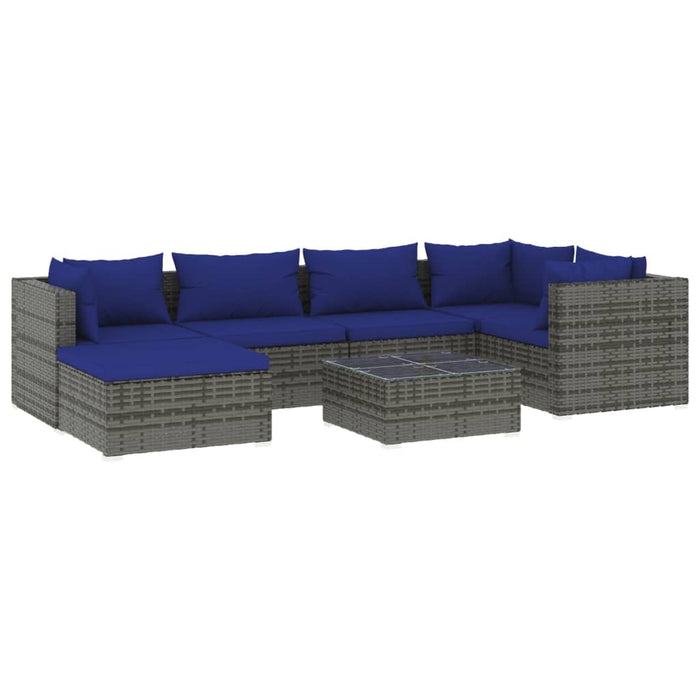 7 Piece Garden Lounge Set With Cushions Poly Rattan Grey Tobonxx