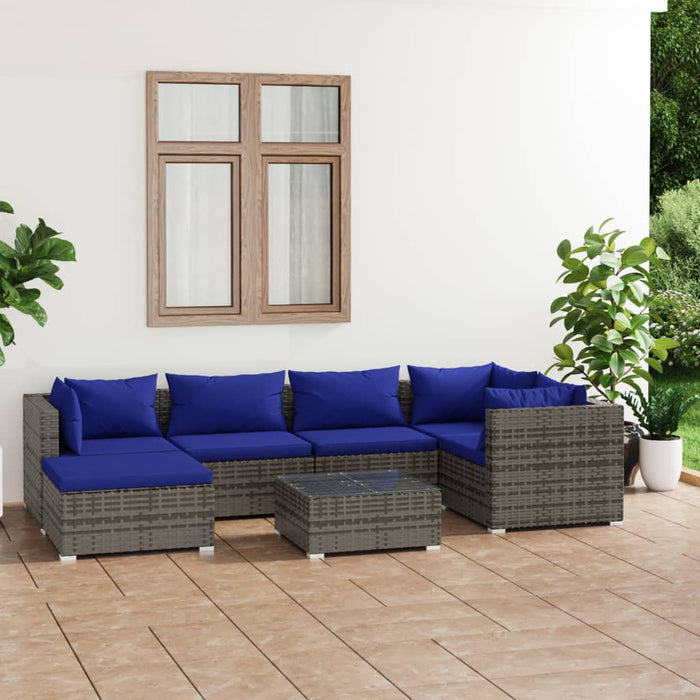 7 Piece Garden Lounge Set With Cushions Poly Rattan Grey Tobonxx
