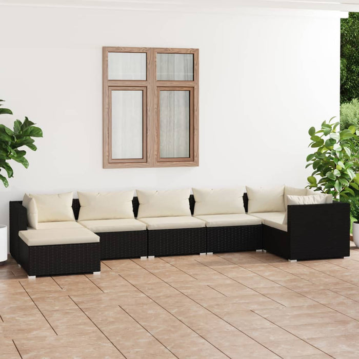 7 Piece Garden Lounge Set With Cushions Poly Rattan Black Tobonxt