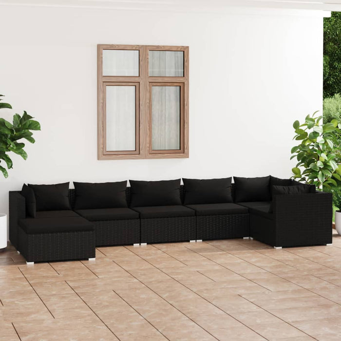 7 Piece Garden Lounge Set With Cushions Poly Rattan Black Tobonxa