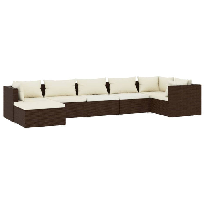 7 Piece Garden Lounge Set With Cushions Poly Rattan Brown Tobonxl