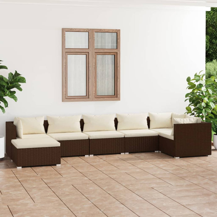 7 Piece Garden Lounge Set With Cushions Poly Rattan Brown Tobonxl
