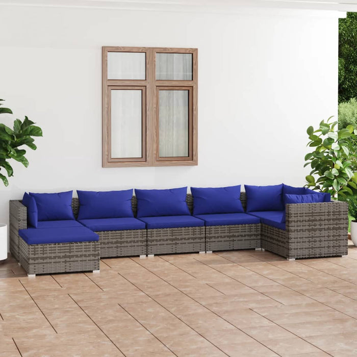 7 Piece Garden Lounge Set With Cushions Poly Rattan Grey Tobontb