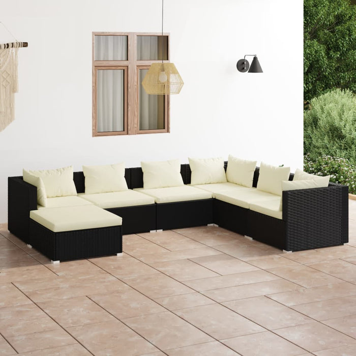 7 Piece Garden Lounge Set With Cushions Poly Rattan Black Tobonto
