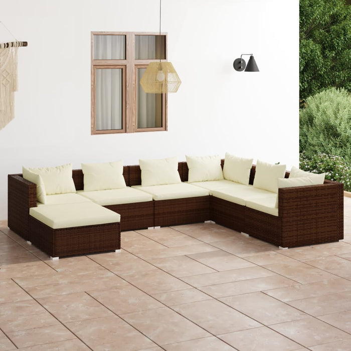 7 Piece Garden Lounge Set With Cushions Poly Rattan Brown Tobonta