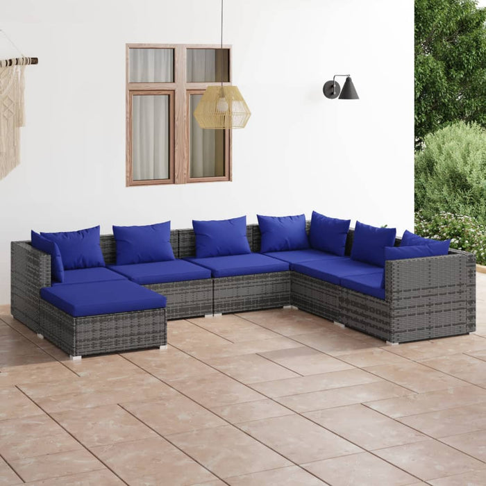 7 Piece Garden Lounge Set With Cushions Poly Rattan Grey Tobontn