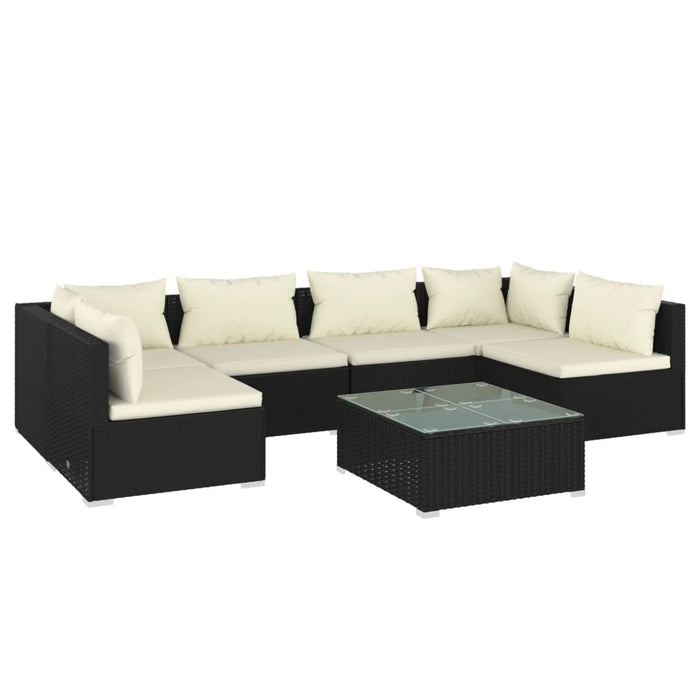 7 Piece Garden Lounge Set With Cushions Poly Rattan Black Tobonik