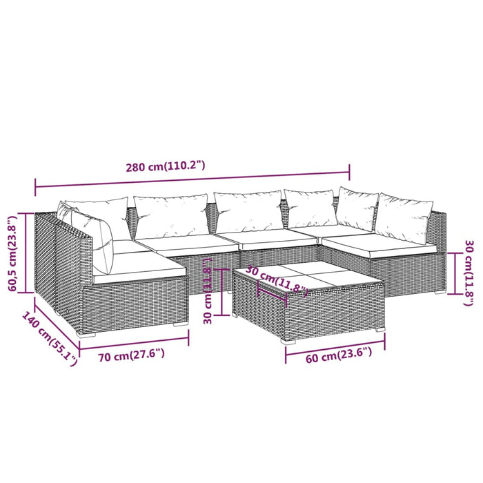 7 Piece Garden Lounge Set With Cushions Poly Rattan Black Tobonik